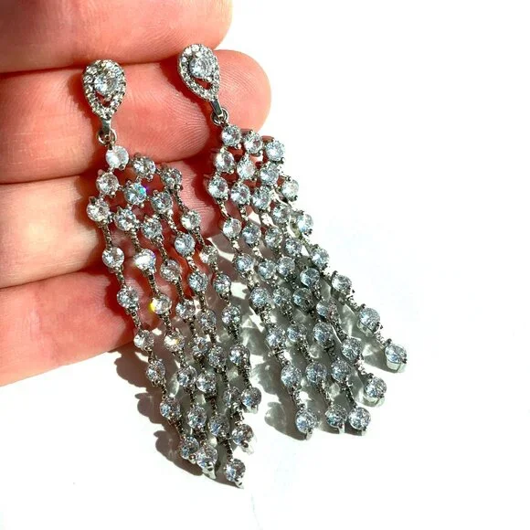 NEW ~ Anthropologie Genevive CZ Long Chandelier Earrings